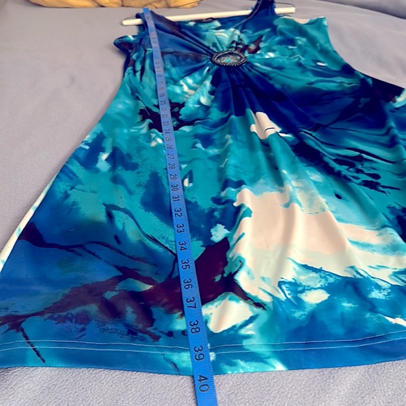 Sleeveless midi Dress size Large Blue & turquoise marbled print - Picture 11 of 11